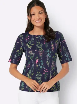 Shirts| Rundhalsshirt im floralen Dessin marine-altrosa-bedruckt