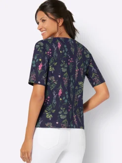 Shirts| Rundhalsshirt im floralen Dessin marine-altrosa-bedruckt