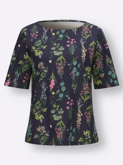 Shirts| Rundhalsshirt im floralen Dessin marine-altrosa-bedruckt