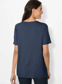 Shirts| Rundhalsshirt in A-Form mit Falten rauchblau