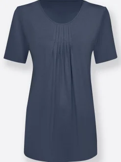 Shirts| Rundhalsshirt in A-Form mit Falten rauchblau