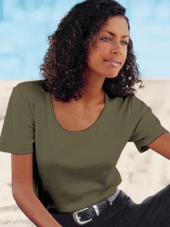 Shirts| Rundhalsshirt in geradem Schnitt oliv