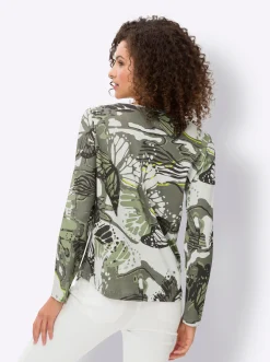 Shirts|heine Rundhalsshirt mit abgerundetem Saum khaki-ecru-bedruckt