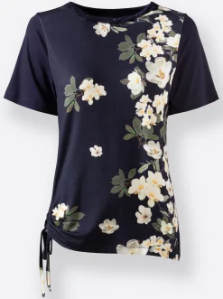 Shirts| Rundhalsshirt mit Bindebändchen marine-ecru-bedruckt