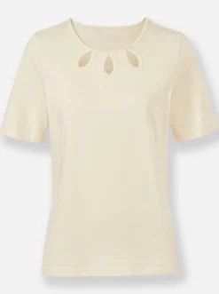 Shirts| Rundhalsshirt mit Cut-outs elfenbein