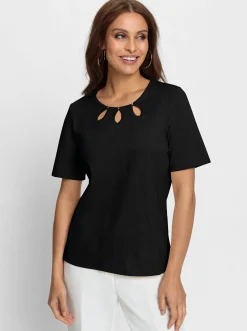 Shirts| Rundhalsshirt mit Cut-outs schwarz