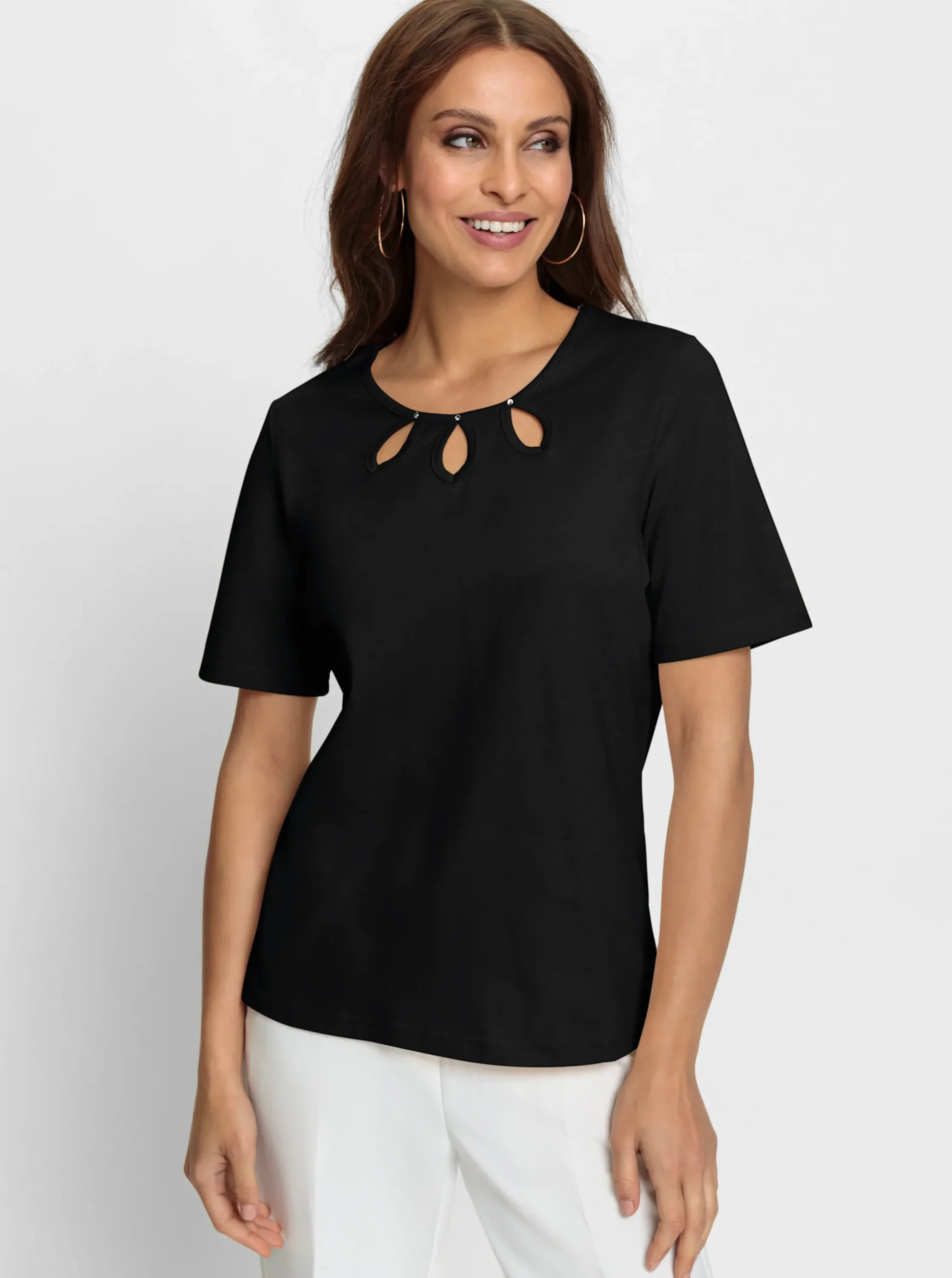 Shirts| Rundhalsshirt mit Cut-outs schwarz