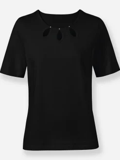 Shirts| Rundhalsshirt mit Cut-outs schwarz