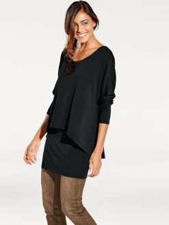 Basics|heine Rundhalsshirt mit Fledermaus-Ärmeln schwarz