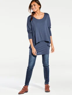 Basics|heine Rundhalsshirt mit Fledermaus-Ärmeln jeansblau