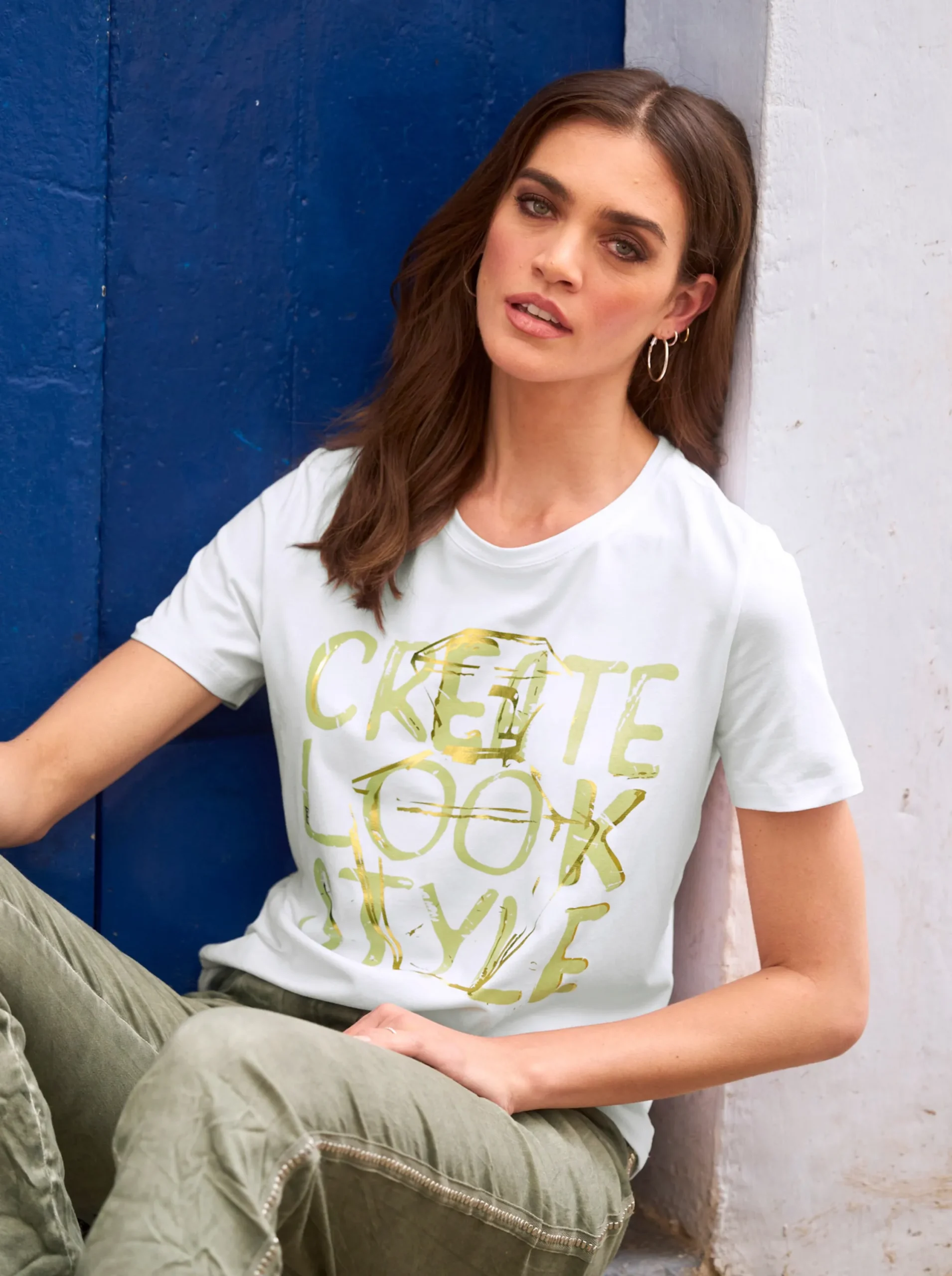 Shirts|heine Rundhalsshirt mit Folien-Schriftzug weiß