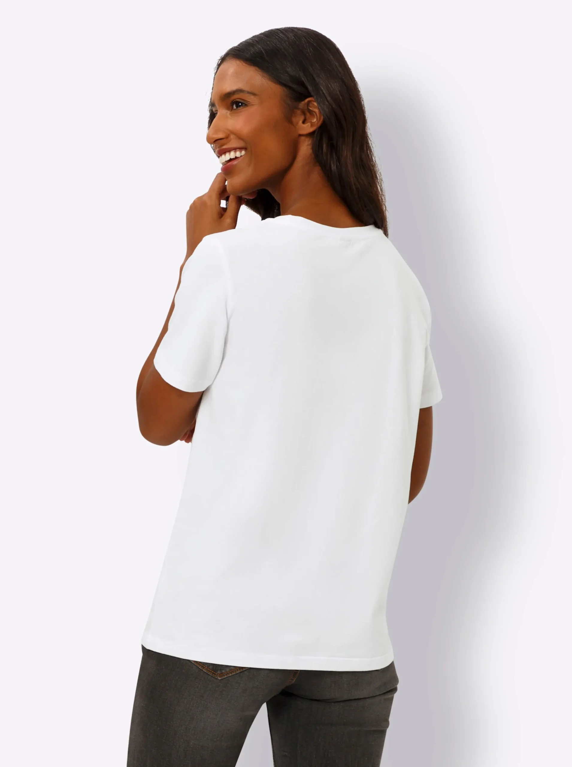 Shirts|heine Rundhalsshirt mit Folien-Schriftzug weiß