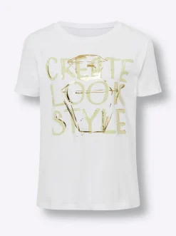 Shirts|heine Rundhalsshirt mit Folien-Schriftzug weiß