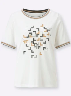 Shirts| Rundhalsshirt mit Glanz- und Glitzer-Akzenten ecru-bedruckt