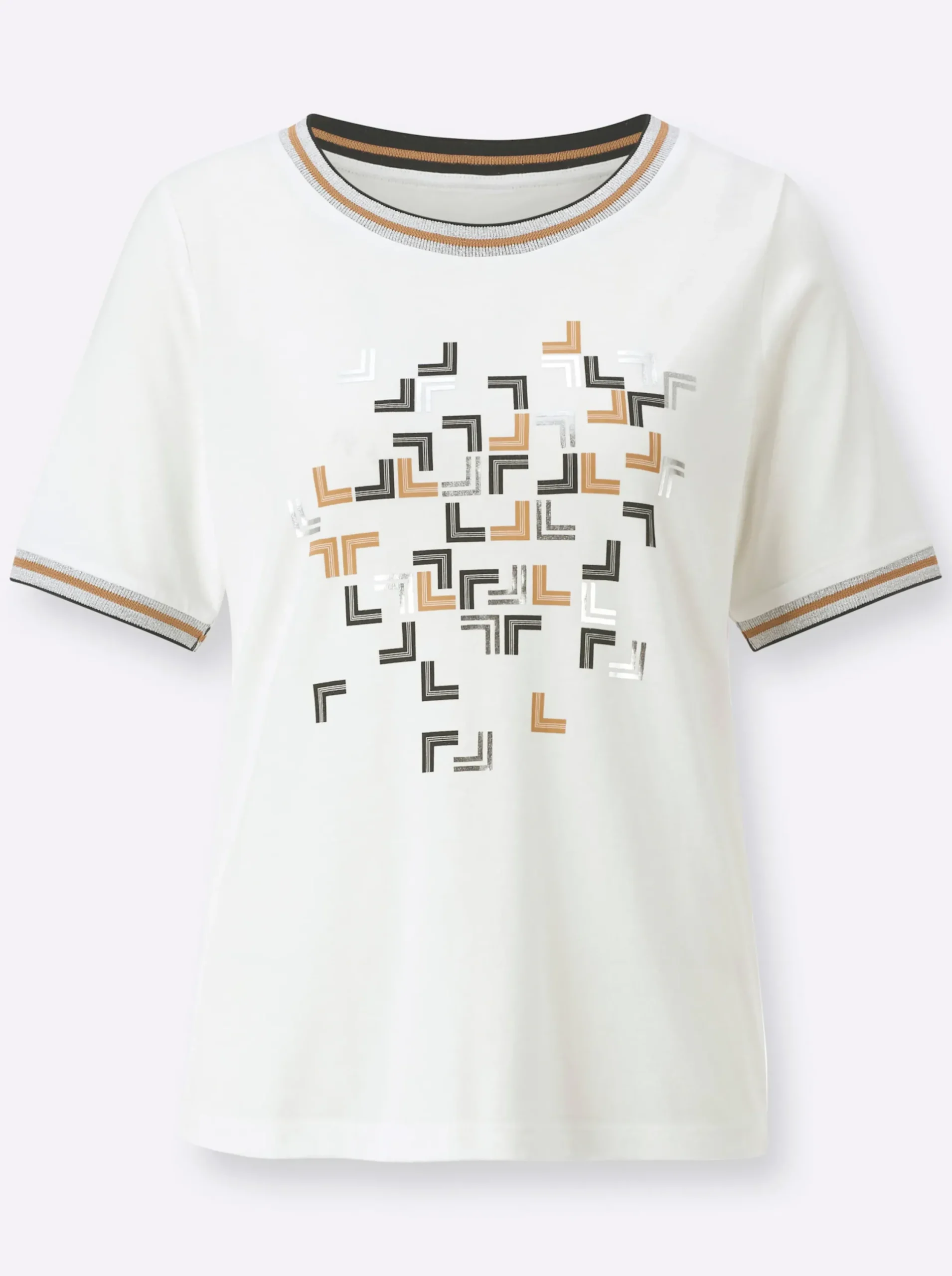 Shirts| Rundhalsshirt mit Glanz- und Glitzer-Akzenten ecru-bedruckt