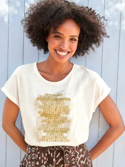 Shirts|heine Rundhalsshirt mit Glanz-Druck ecru