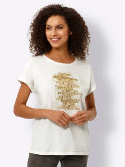 Shirts|heine Rundhalsshirt mit Glanz-Druck ecru