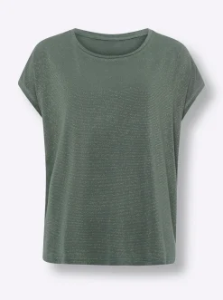 Shirts|heine Rundhalsshirt mit Glanzgarn khaki-goldfarben-geringelt