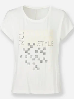 Shirts|heine Rundhalsshirt mit Glitzersteinchen ecru