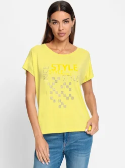 Shirts|heine Rundhalsshirt mit Glitzersteinchen limone