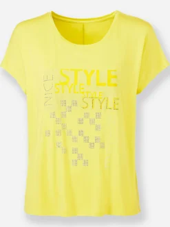 Shirts|heine Rundhalsshirt mit Glitzersteinchen limone