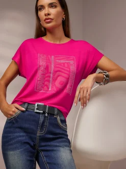 Shirts|heine Rundhalsshirt mit Glitzersteinchen pink
