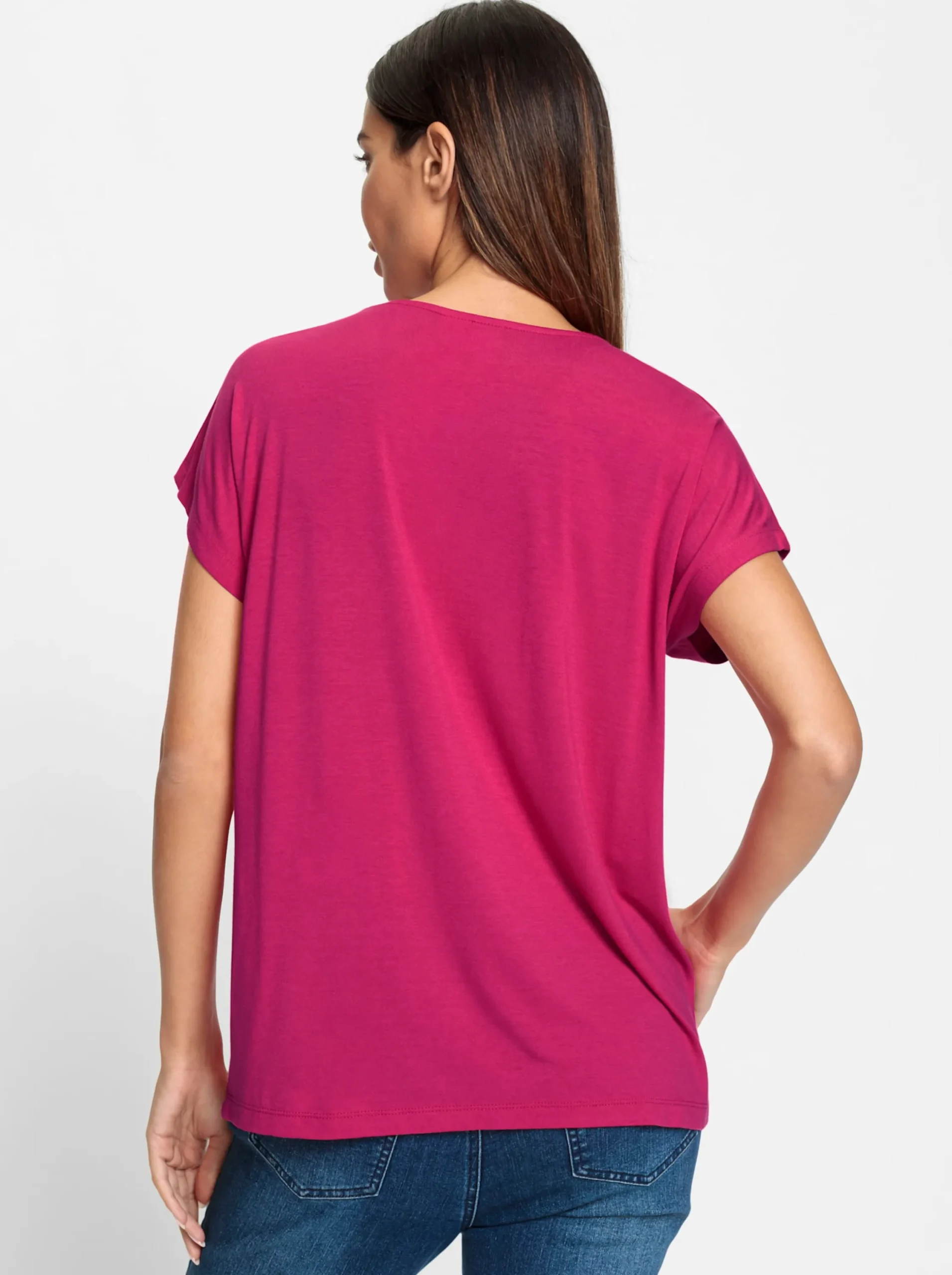 Shirts|heine Rundhalsshirt mit Glitzersteinchen pink