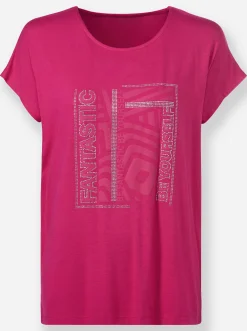 Shirts|heine Rundhalsshirt mit Glitzersteinchen pink