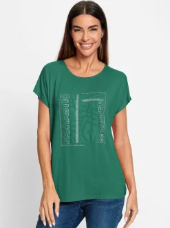 Shirts|heine Rundhalsshirt mit Glitzersteinchen grün