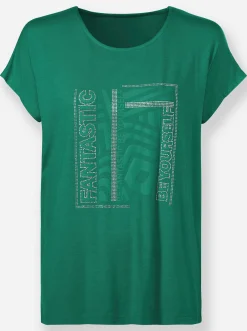 Shirts|heine Rundhalsshirt mit Glitzersteinchen grün