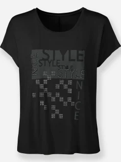 Shirts|heine Rundhalsshirt mit Glitzersteinchen schwarz