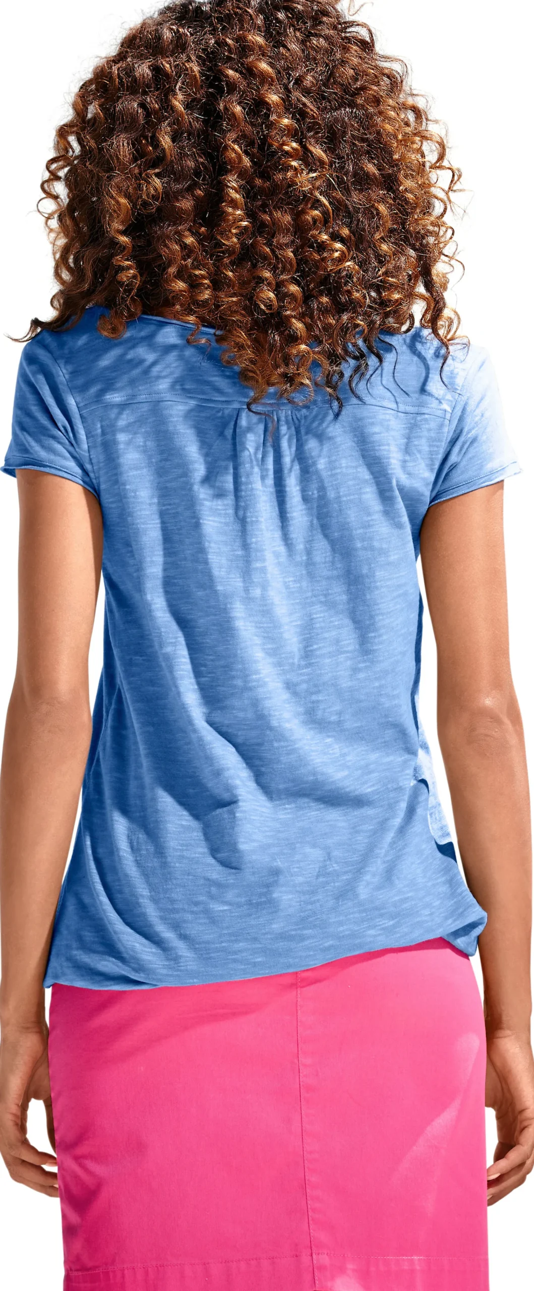 Strandmode|Shirts|heine Rundhalsshirt mit Gummizug-Bund kornblume