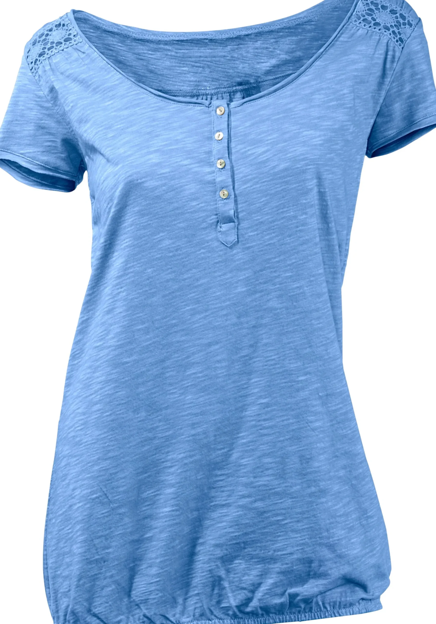 Strandmode|Shirts|heine Rundhalsshirt mit Gummizug-Bund kornblume