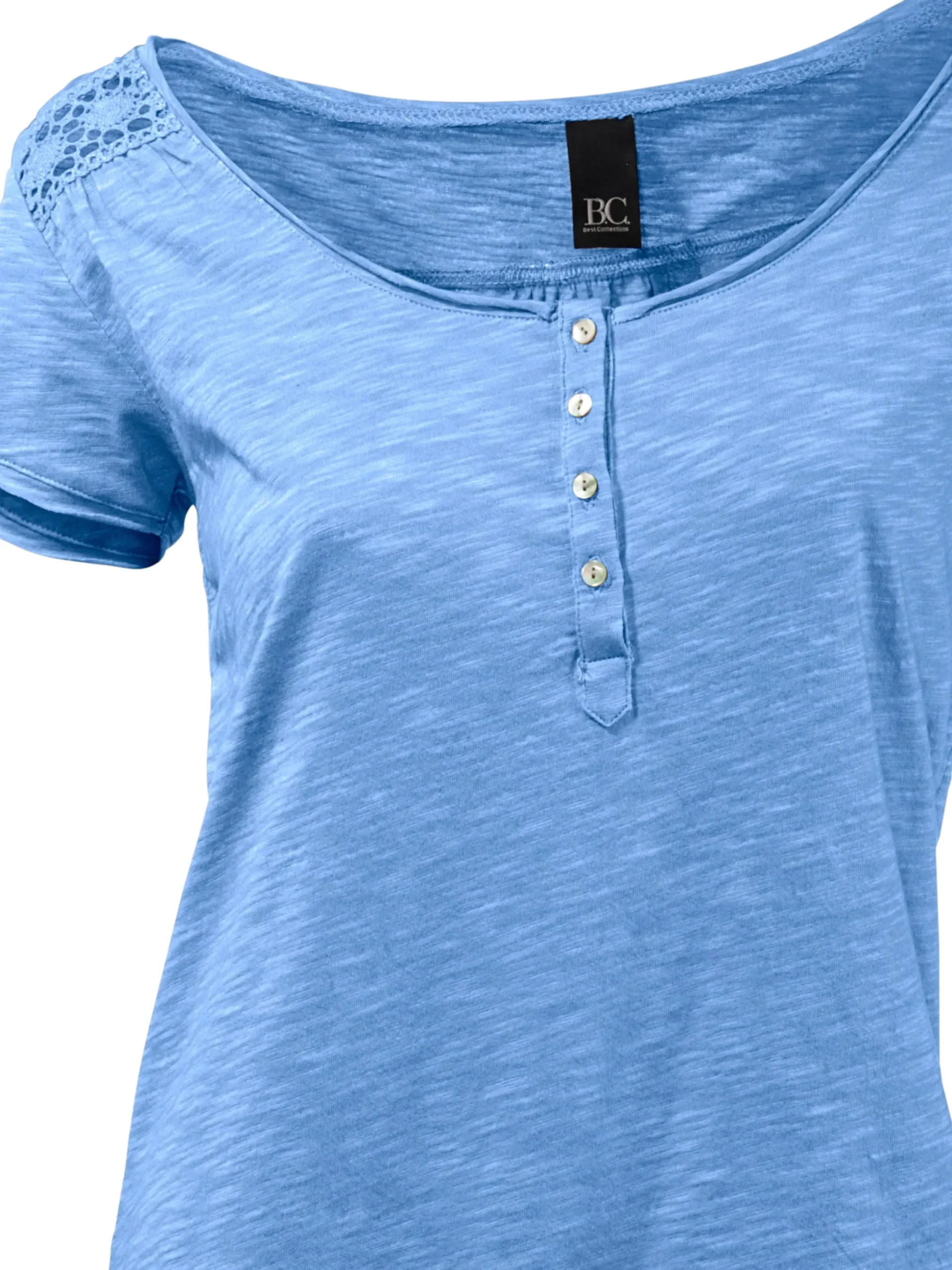 Strandmode|Shirts|heine Rundhalsshirt mit Gummizug-Bund kornblume