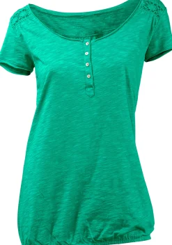 Strandmode|heine Rundhalsshirt mit Gummizug-Bund grün