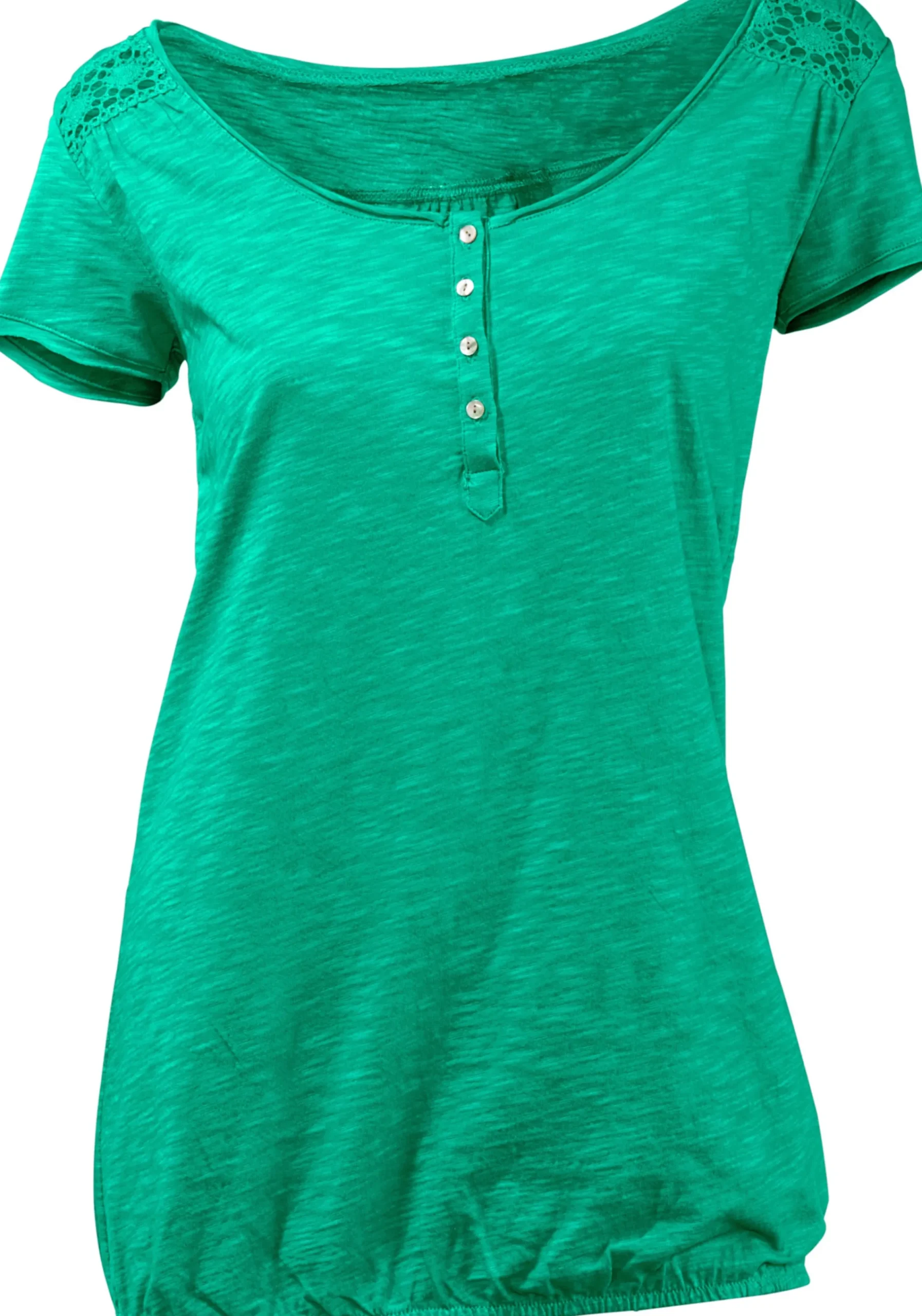 Strandmode|heine Rundhalsshirt mit Gummizug-Bund grün