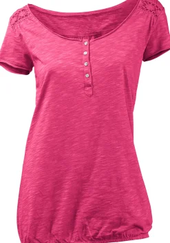 Strandmode|Shirts|heine Rundhalsshirt mit Gummizug-Bund pink