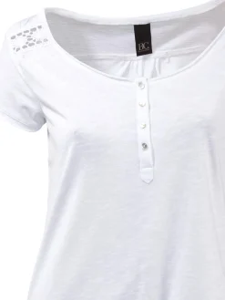 Strandmode|Shirts|heine Rundhalsshirt mit Gummizug-Bund weiß