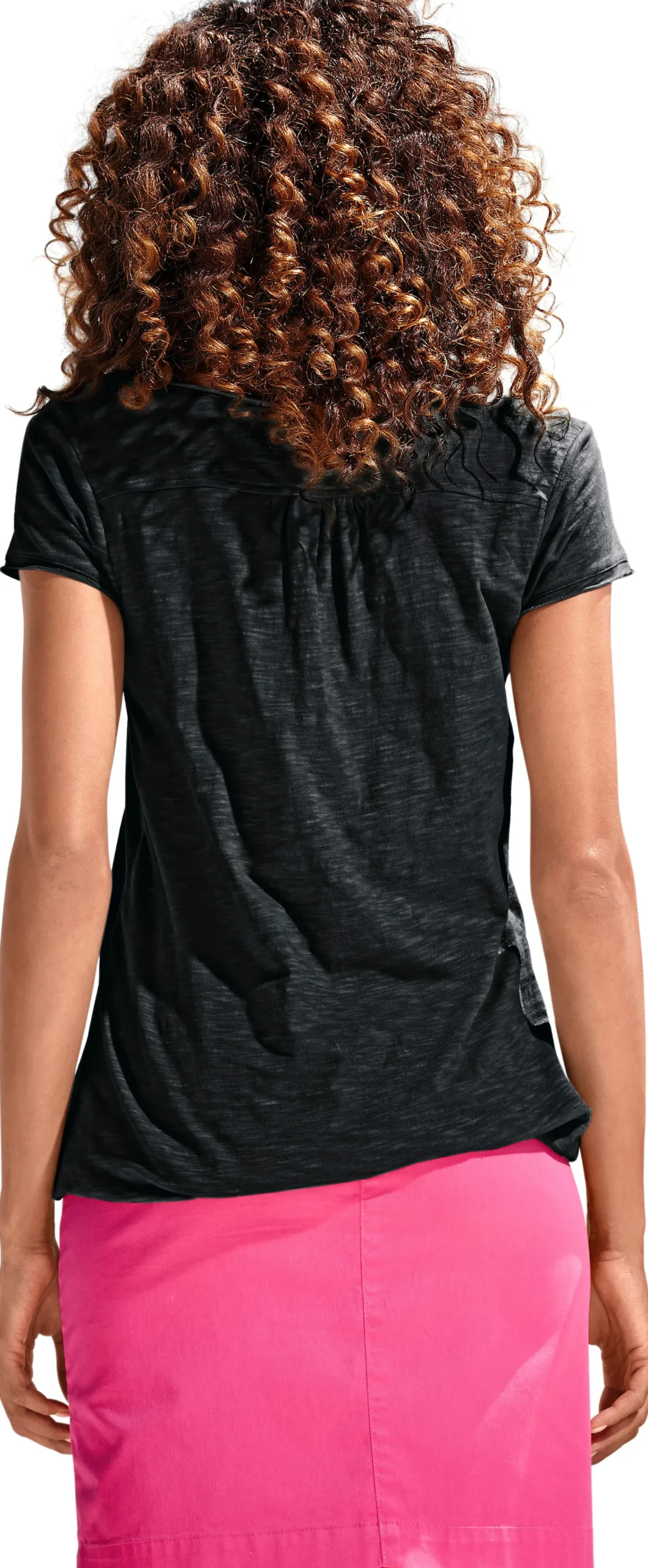 Strandmode|heine Rundhalsshirt mit Gummizug-Bund schwarz