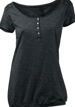Strandmode|heine Rundhalsshirt mit Gummizug-Bund schwarz