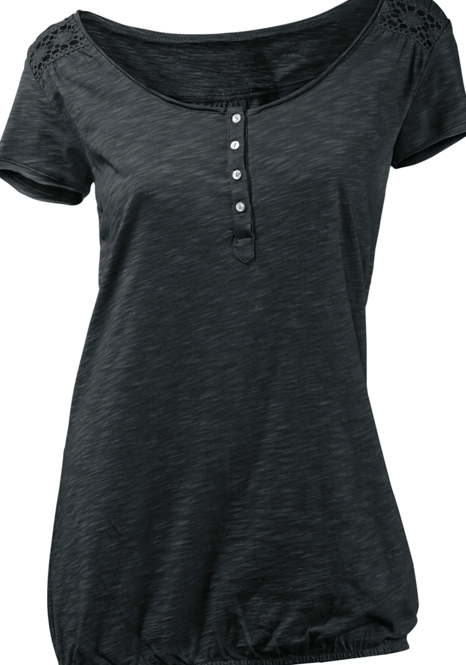 Strandmode|heine Rundhalsshirt mit Gummizug-Bund schwarz
