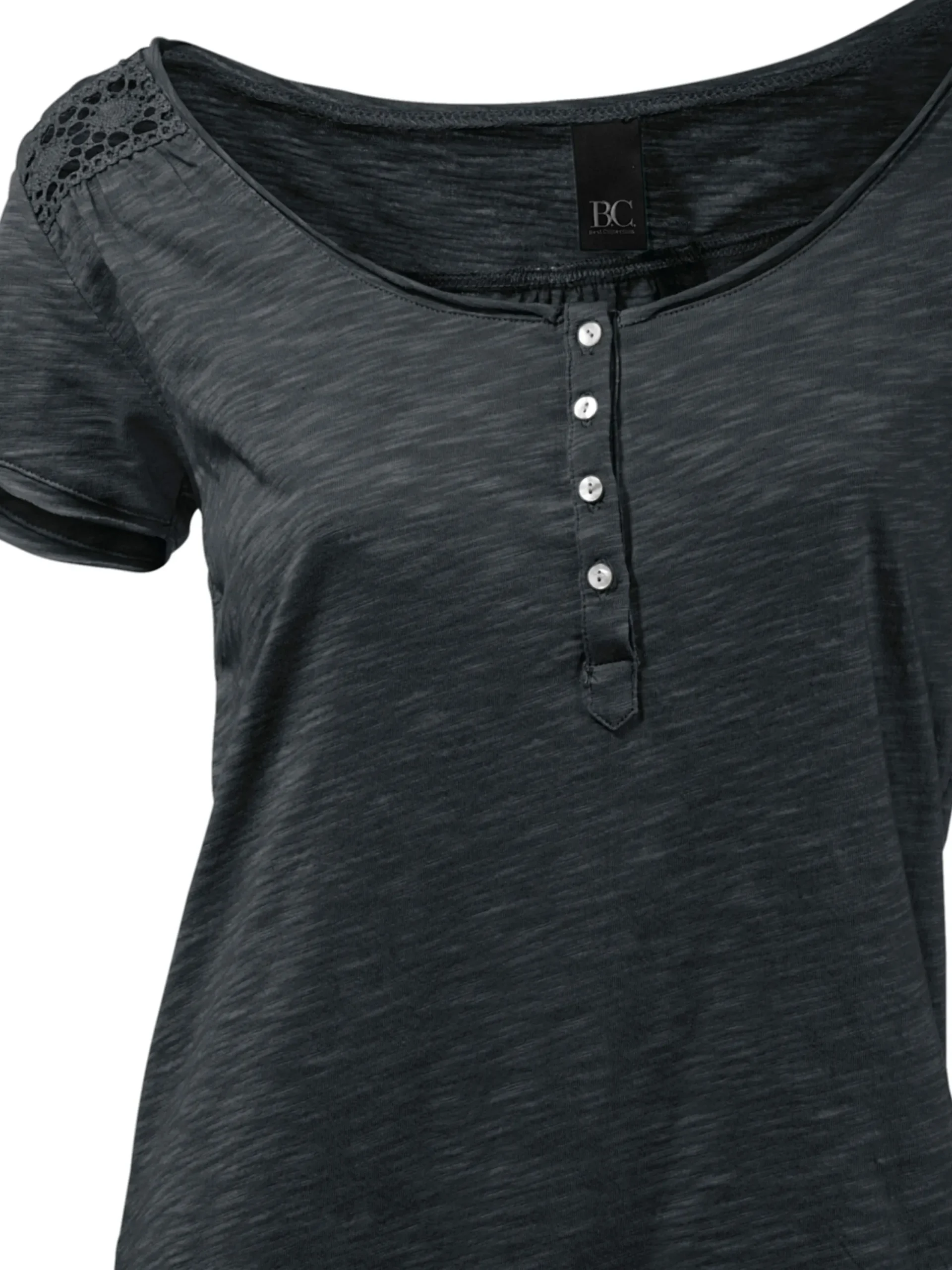 Strandmode|heine Rundhalsshirt mit Gummizug-Bund schwarz