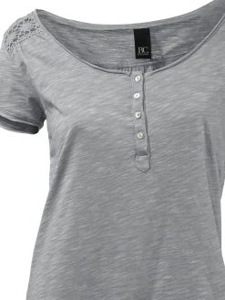 Strandmode|Shirts|heine Rundhalsshirt mit Gummizug-Bund grau