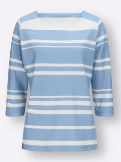 Shirts| Rundhalsshirt mit Karree-Ausschnitt eisblau-weiß-gestreift