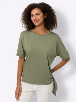 Shirts|heine Rundhalsshirt mit Knoten-Detail am Saum khaki