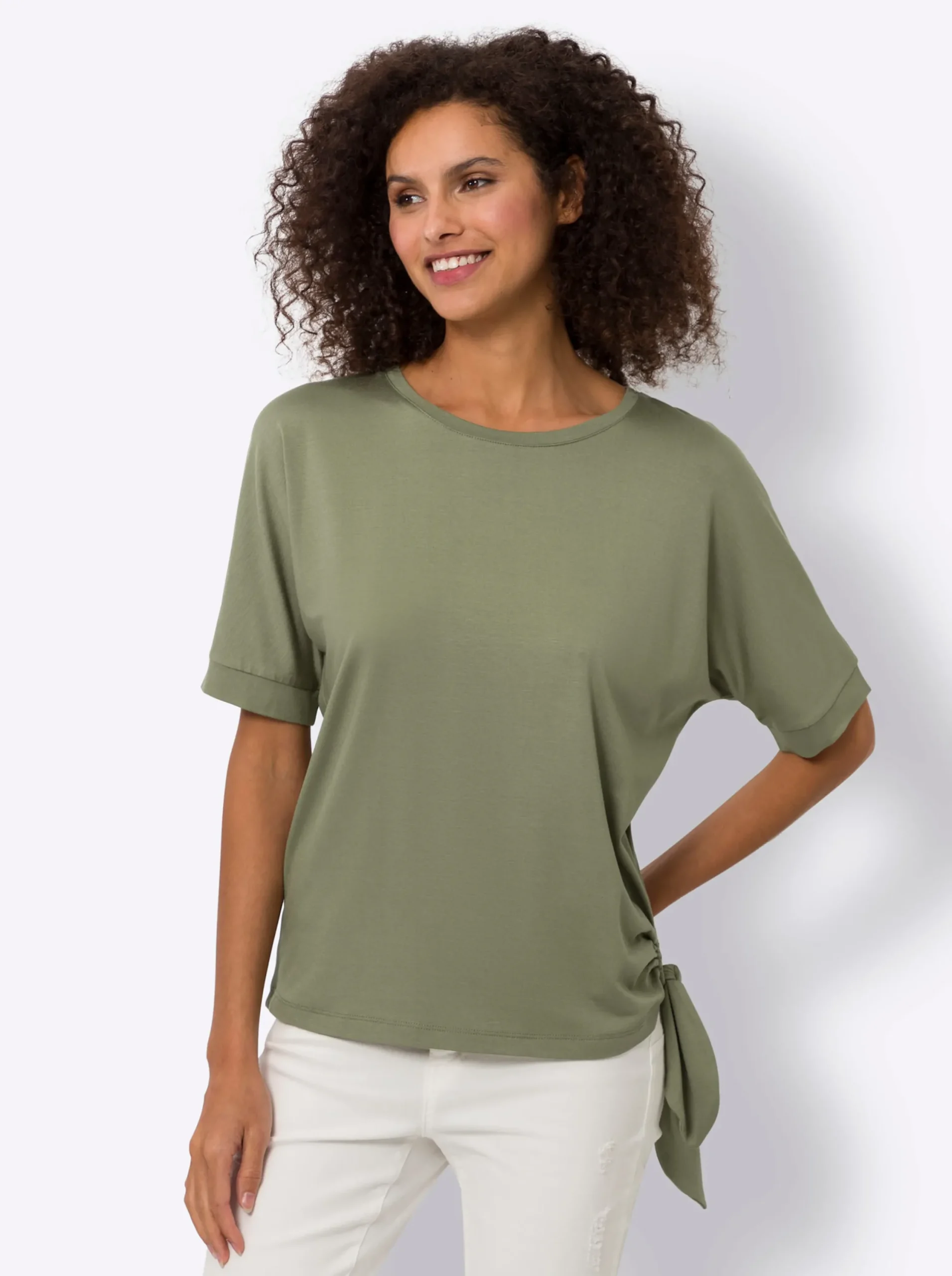 Shirts|heine Rundhalsshirt mit Knoten-Detail am Saum khaki