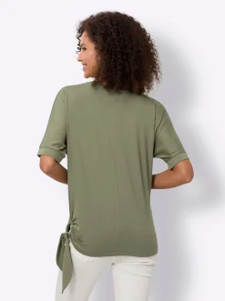 Shirts|heine Rundhalsshirt mit Knoten-Detail am Saum khaki