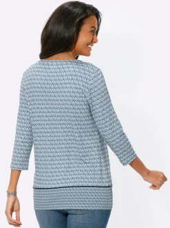 Shirts| Rundhalsshirt mit Kontrast-Paspelierung bleu-bedruckt