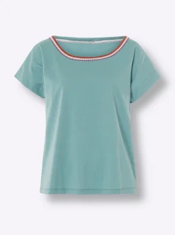 Shirts|heine Rundhalsshirt mit Kontrast-Stickerei salbei