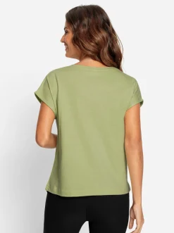 Shirts| Rundhalsshirt mit Loch-Stickerei lindgrün